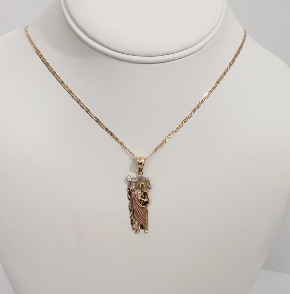 14K 3 Tone Gold Pendant and Gucci Chain - Picture 3 of 8